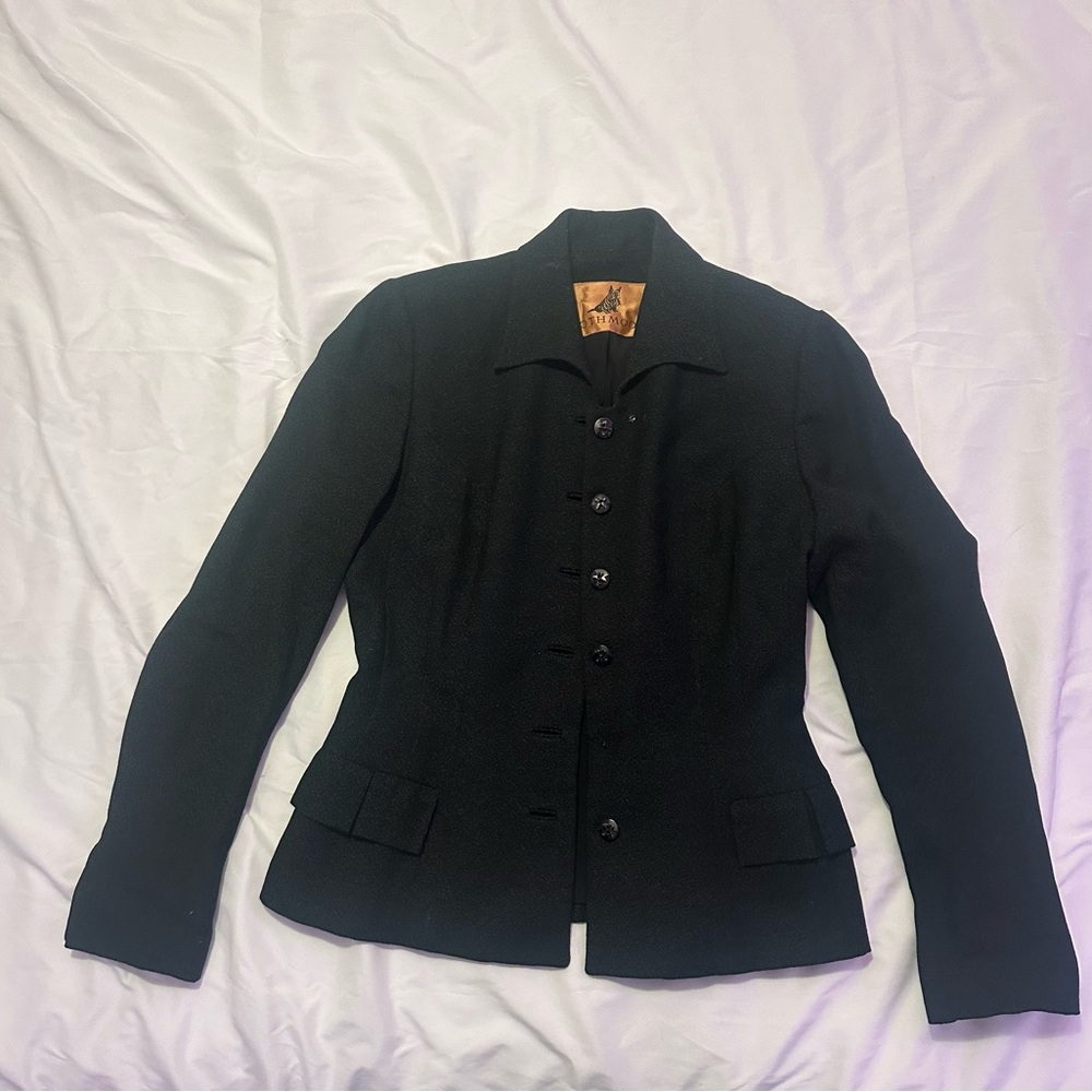 Vintage 1950s Rothmoor 100% Merino Wool Women’s Blazer, Medium, Black
